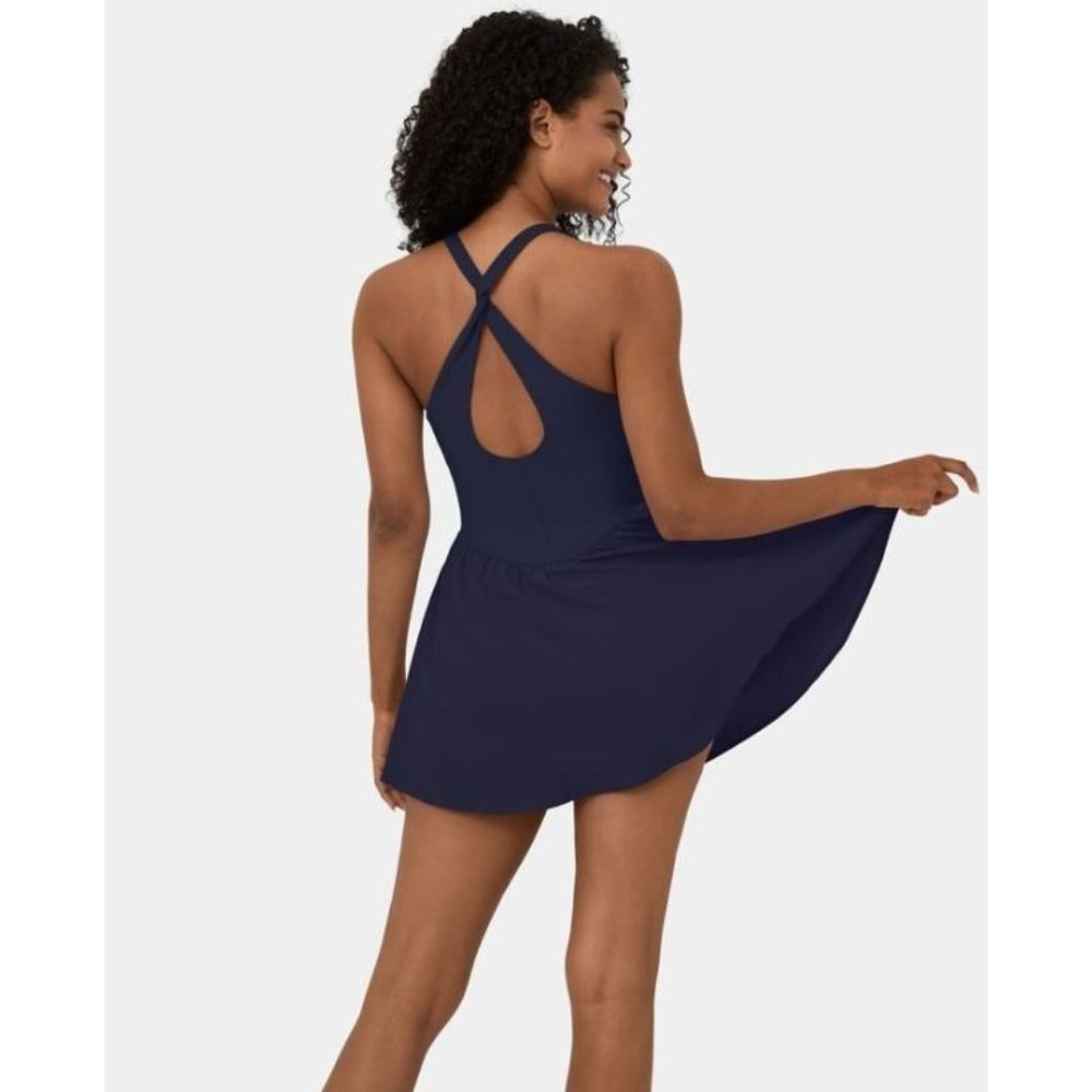 Halara Breezeful Twisted Back 2-in-1 Mini Corset Dress Peacoat Size XL NWT